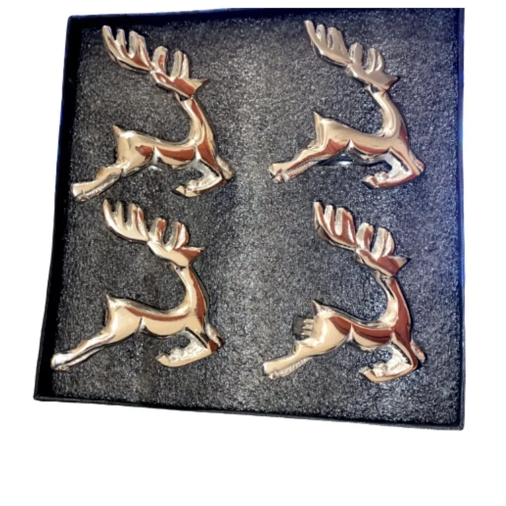 Reindeer Napkin Rings Silver Container Store Christmas Holiday